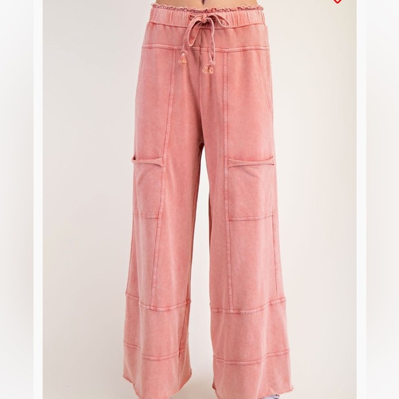 easel Pants - 💕 Easel Plus Size Pink Wide-Leg Drawstring Pants